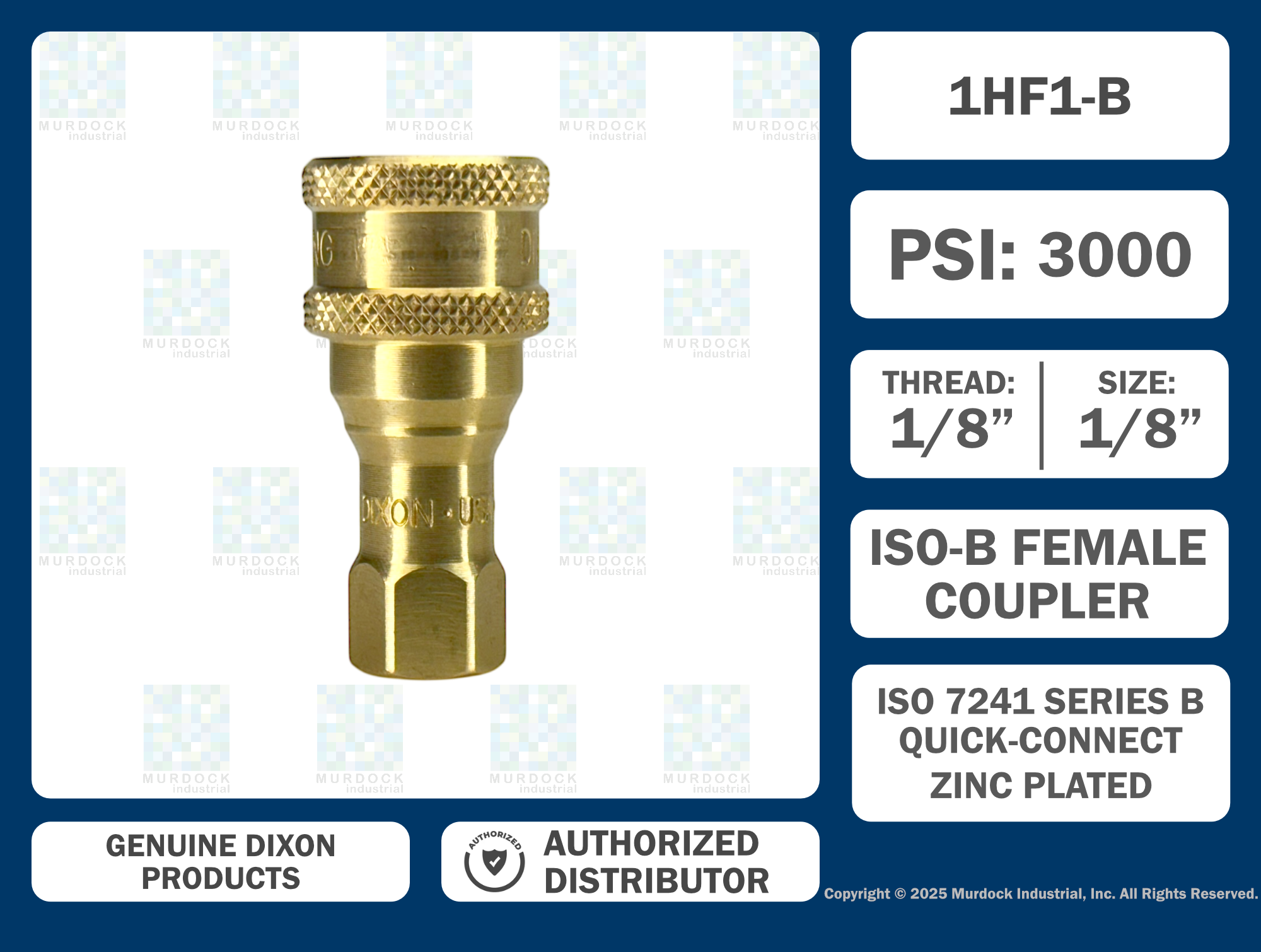 1HF1-B by Dixon Valve | Hydraulic Quick Disconnect Coupling | H-Series | 1/8" Female NPTF x 1/8" ISO-B Interchange | Socket | Nitrile Seal | Brass