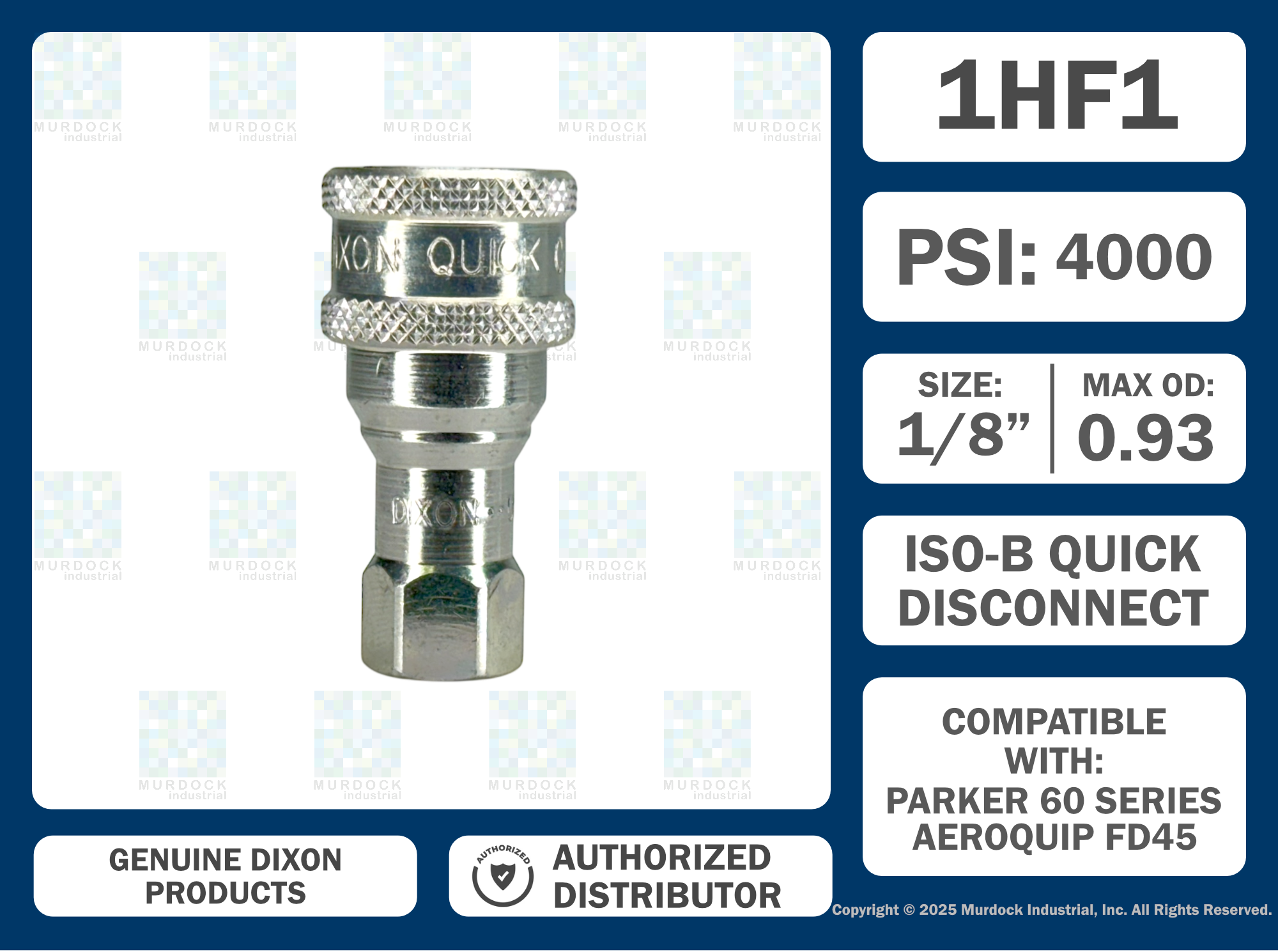1HF1 by Dixon Valve | Hydraulic Quick Disconnect Coupling | H-Series | 1/8" Female NPTF x 1/8" ISO-B Interchange | Socket | Nitrile Seal | Steel
