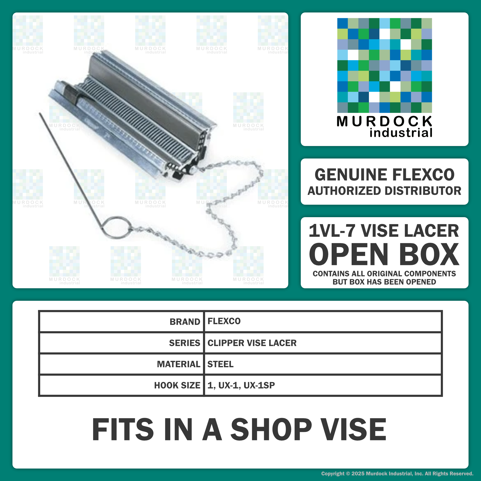 1VL-7 by Flexco | #03236 | Clipper Specialty Vise Lacer | Hook Size: 1, UX-1, UX-1SP