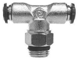 20104N (20-104N) by Midland | Push-In Fitting | Swivel Male | 5/32" Tube OD x 10-32" Male Global Thread | Tee | Nickel Plated Brass