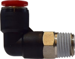20714 (20-714) by Midland | Metric Push-In Fitting | Male Swivel | 14mm Tube OD x 3/8" Male Global Thread | 90° Elbow | Composite Body