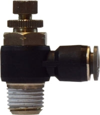 20780C by Midland | Push-In Fitting | Flow Control Meter In | 3/8" Tube OD x 1/4" Male NPT | 90° Elbow | Composite Body