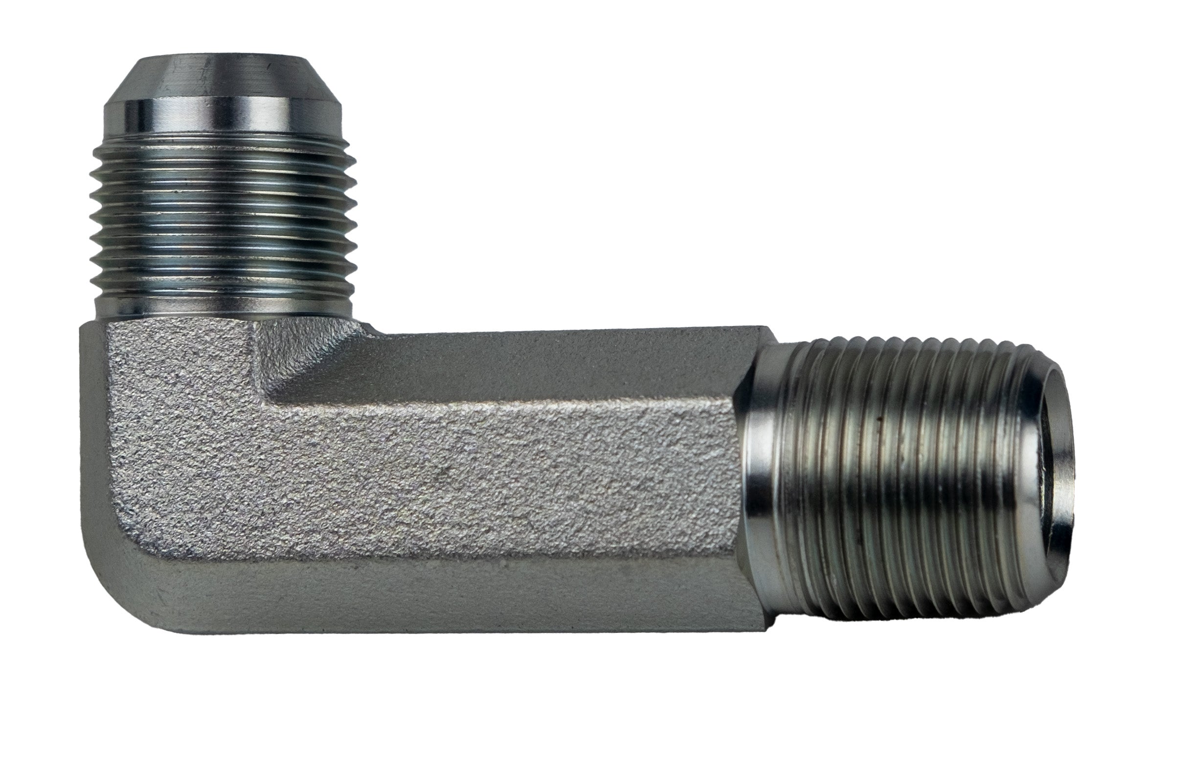 2501-LL-08-08 by Midland | Hydraulic Adapter | 1/2" Male JIC 37° Flare x 1/2" Male NPTF | 90° Elbow | X-Long | Steel