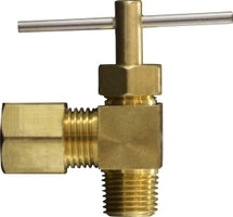 26014 by Midland | Captive Sleeve Compression Fitting | Pipe Angle Needle Valve | 5/16" Tube OD x 1/4" Male Pipe | Brass