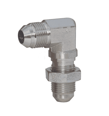 2701LN-6 Dixon Valve Zinc Plated Steel 90 deg. Bulkhead Elbow with Lock Nut - 9/16"-18 Male 37 deg. Flare