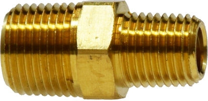 28223 by Midland | Reducing Hex Nipple | 1/2" Male NPTF x 1/4" Male NPTF | Brass