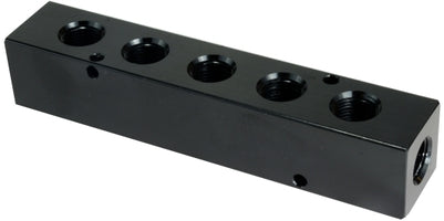 28460 (28-460) by Midland | 5 Port Pneumatic Manifold | 1/4" Female NPT Outlet x 3/8" Female NPT Inlet | Black Anodized Aluminum