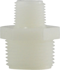 28622W by Midland | Plastic Pipe Fitting | Reducing Hex Nipple | 3/8" Male Pipe x 1/4" Male Pipe | White Nylon