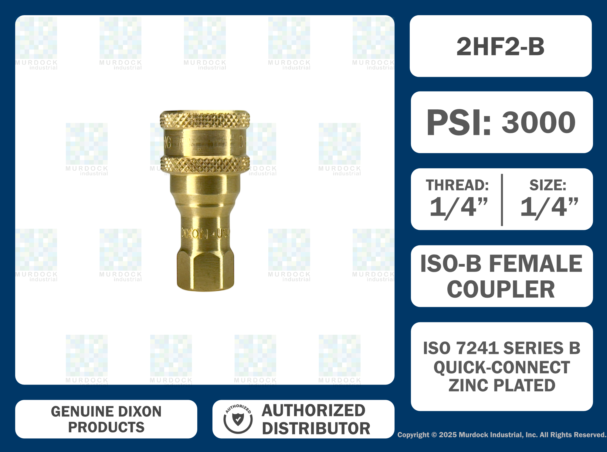 2HF2-B by Dixon Valve | Hydraulic Quick Disconnect Coupling | H-Series | 1/4" Female NPTF x 1/4" ISO-B Interchange | Socket | Nitrile Seal | Brass