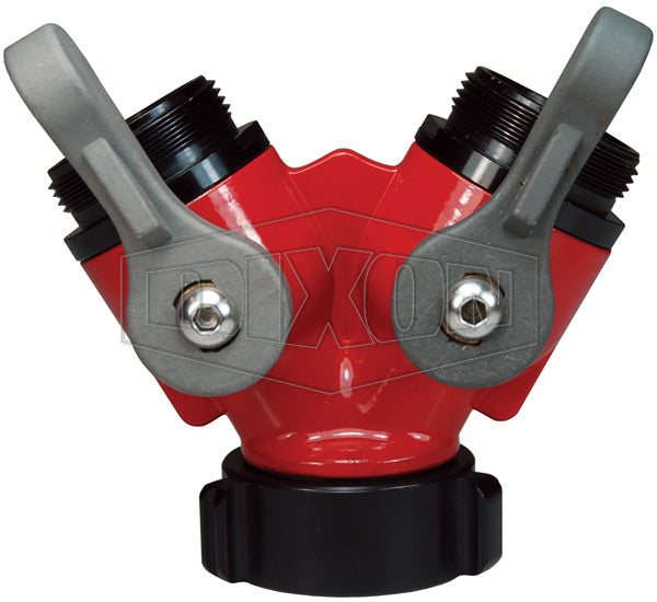 FMBV15S15S Dixon Aluminum 2-Way Ball Valve - 1-1/2" Female NPSH Swivel Inlet x Two 1-1/2" Male NPSH Outlets