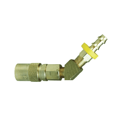 2CM4B2-B Dixon Valve Brass CM-Series Quick Disconnect 1/4" Industrial Mold Interchange Valved Hydraulic Coupler - 45 deg. - Push-Loc Barb - 1/4" Hose ID