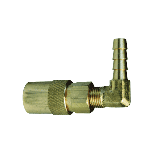 2CM9S2-B Dixon Valve Brass CM-Series Quick Disconnect 1/4" Industrial Mold Interchange Valved Hydraulic Coupler - 90 deg. - Hose Barb - 1/4" Hose ID