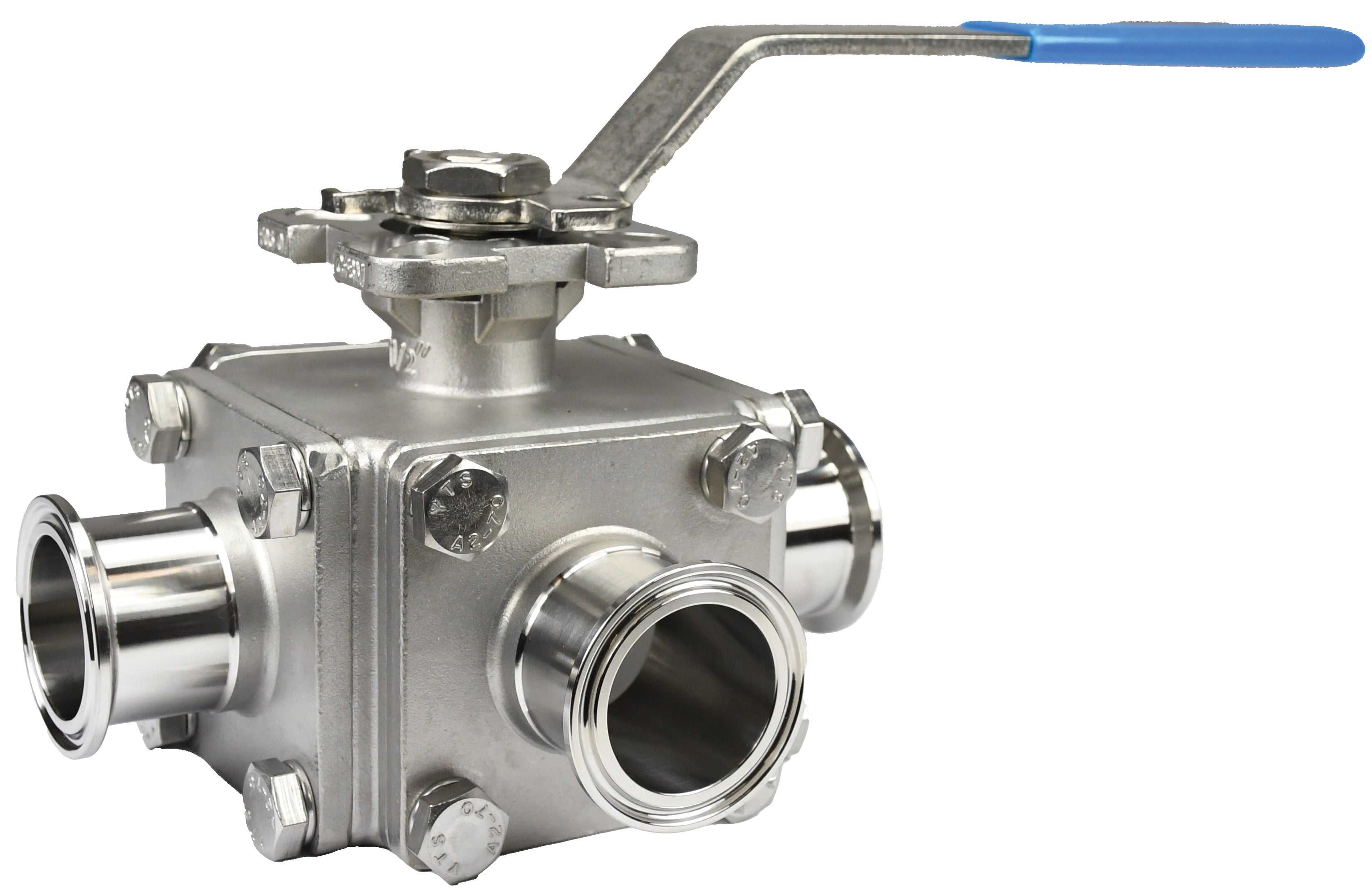 BV3SGTF100C-A Dixon Valve 1" Sanitary Three-Way "T" Multi-Port Stainless Steel Clamp End Ball Valve - Seat: 15% Glass Reinforced RTFE