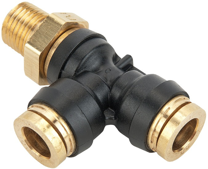 31036222DOT Legris by Dixon Valve | D.O.T. Push-In Pneumatic Fitting | Male Run Tee | 1/2" Male NPT x 1/2" Tube OD x 1/2" Tube OD | Composite/Brass