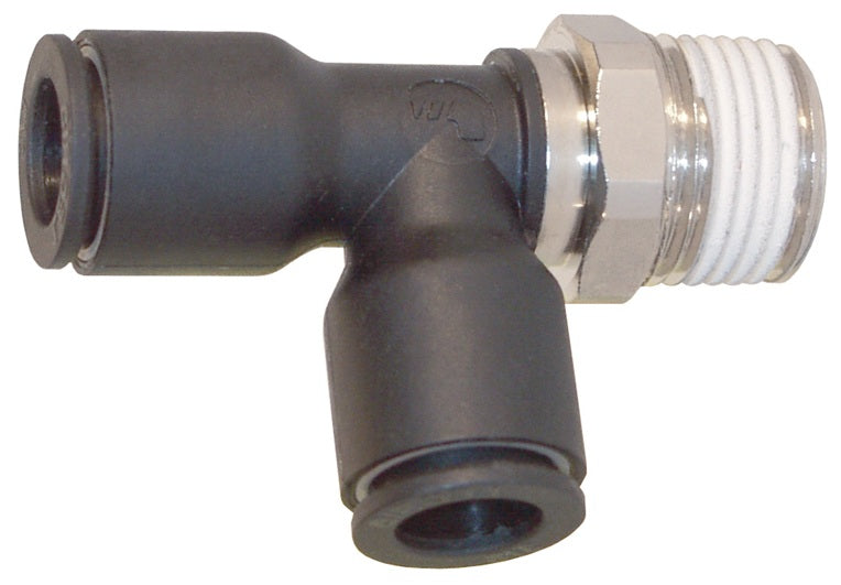 31036014 by Dixon Valve | Legris Push-In Fitting | Male Run Tee | 3/8" Tube OD x 1/4" Male NPT x 3/8" Tube OD | Nylon / Nickel-Plated Brass