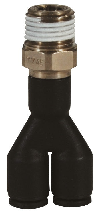 31485611 by Dixon Valve | Legris Push-In Fitting | Push-In Male Wye | 1/4" Tube OD x 1/8" Male NPT | Nylon / Nickel-Plated Brass