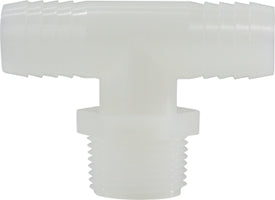 33458W (33-458W) by Midland | Plastic Pipe Fitting | 5/8" Hose Barb x 5/8" Hose Barb x 3/4" Male Pipe | Tee | White Nylon