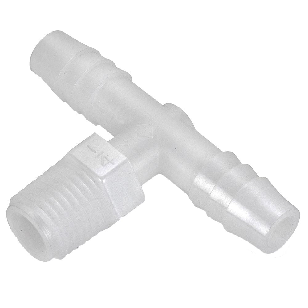 372HB-6-8N by Parker | Threaded Fitting | 3/8" Barb x 1/2" Male NPT Pipe Thread | 7/8" Hex | 2.22" Length | Tee | White | Nylon