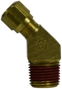 38154 by Midland | DOT Air Brake Fitting | Nylon Tubing | 1/2" Tube OD x 3/8" Male NPTF | 45° Elbow | Brass