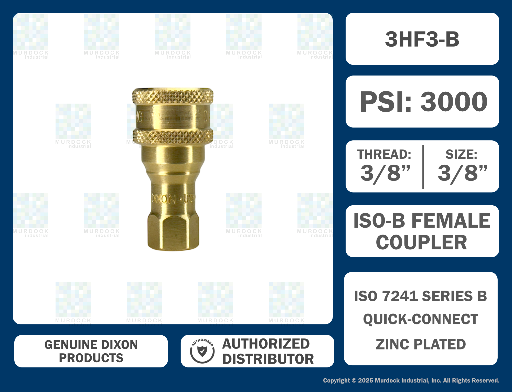 3HF3-B by Dixon Valve | Hydraulic Quick Disconnect Coupling | H-Series | 3/8" Female NPTF x 3/8" ISO-B Interchange | Socket | Nitrile Seal | Brass