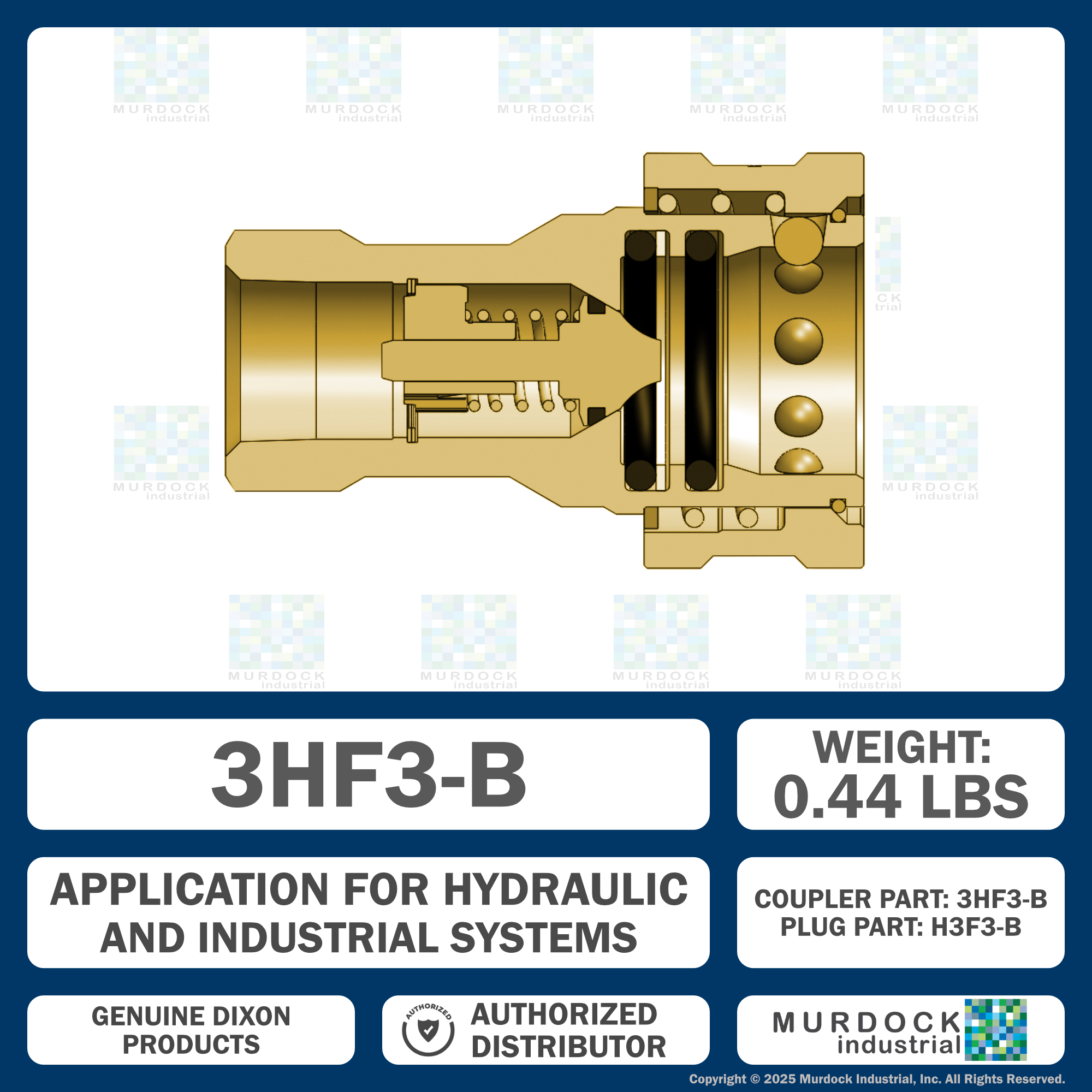 3HF3-B by Dixon Valve | Hydraulic Quick Disconnect Coupling | H-Series | 3/8" Female NPTF x 3/8" ISO-B Interchange | Socket | Nitrile Seal | Brass