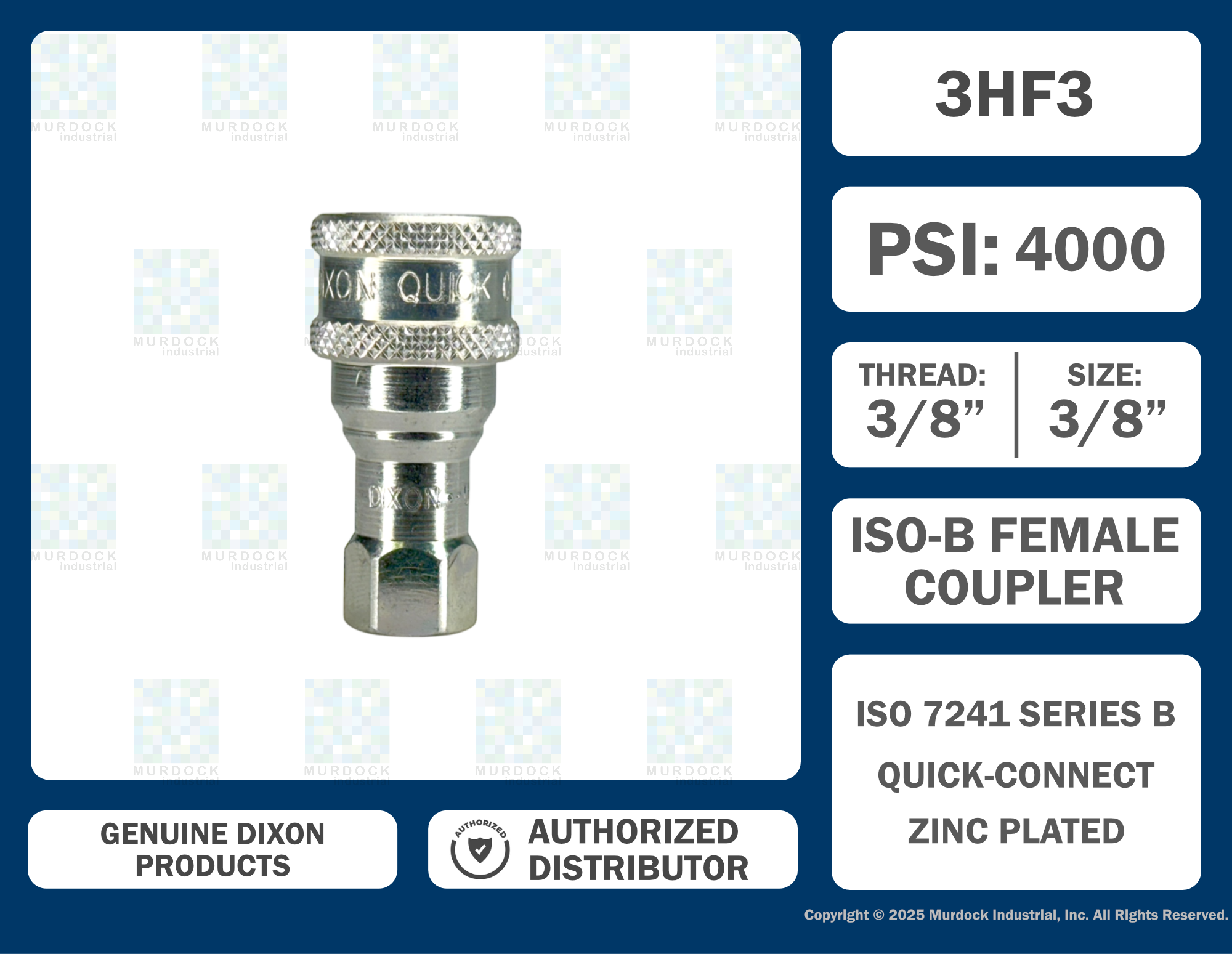 3HF3 by Dixon Valve | Hydraulic Quick Disconnect Coupling | H-Series | 3/8" Female NPTF x 3/8" ISO-B Interchange | Socket | Nitrile Seal | Steel
