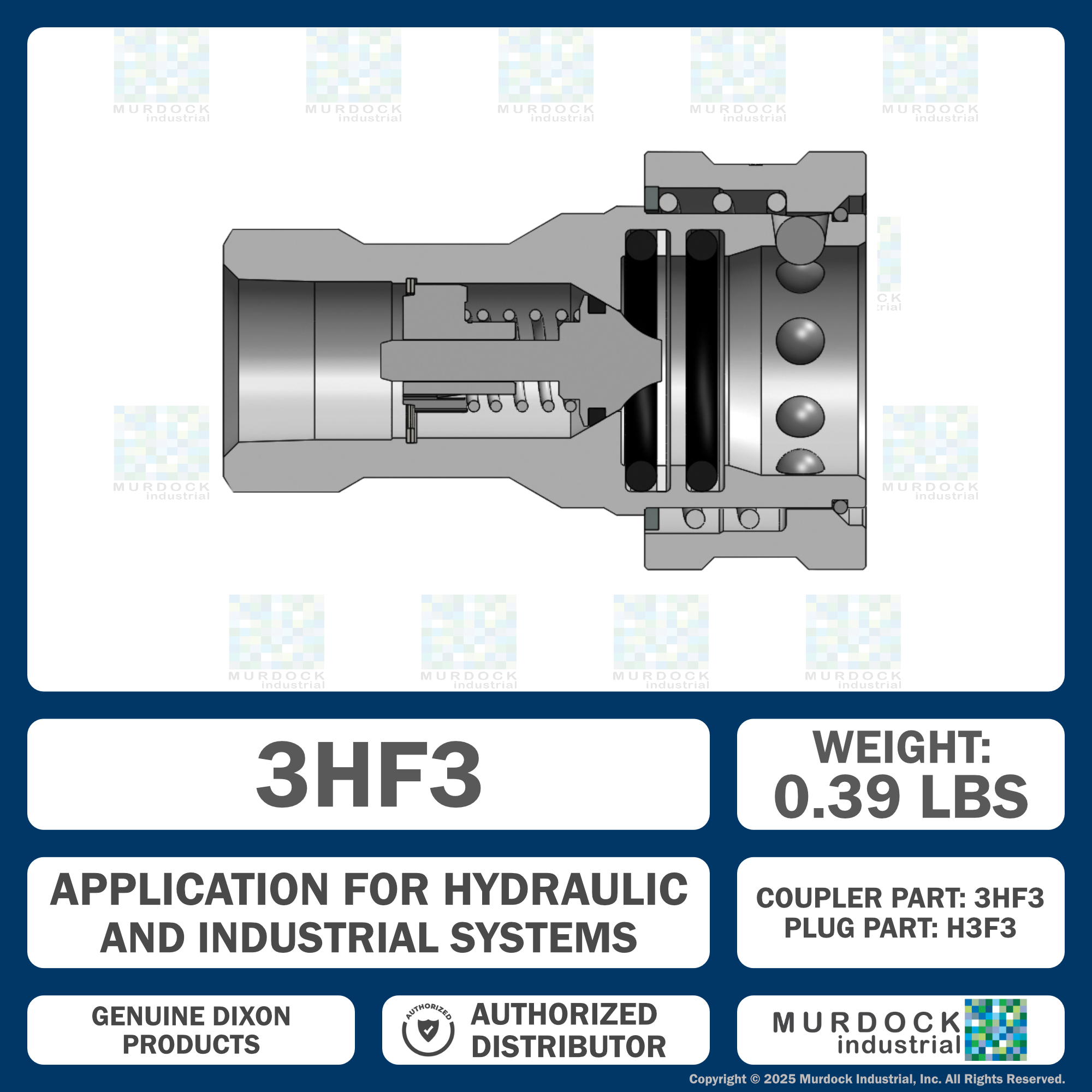3HF3 by Dixon Valve | Hydraulic Quick Disconnect Coupling | H-Series | 3/8" Female NPTF x 3/8" ISO-B Interchange | Socket | Nitrile Seal | Steel
