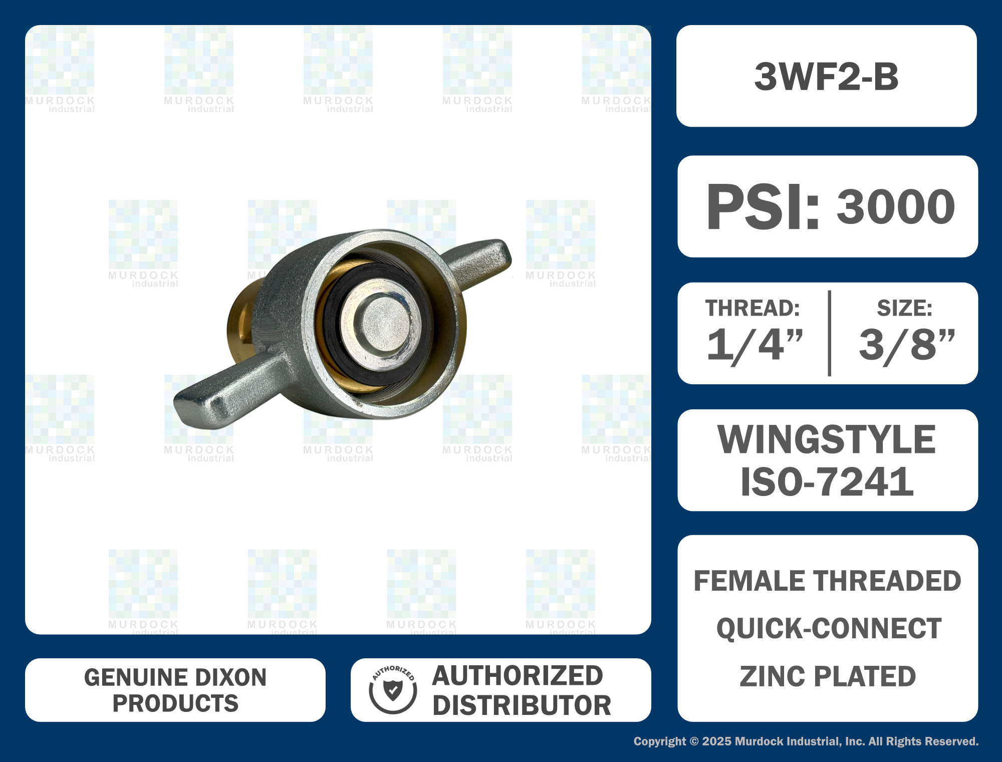 3WF2-B by Dixon Valve | Hydraulic Quick Disconnect Coupling | W-Series | 1/4" Female NPTF x 3/8" Wingstyle Interchange | Socket | Nitrile Seal | Brass