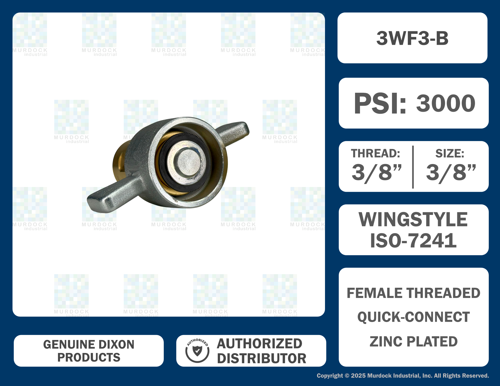 3WF3-B by Dixon Valve | Hydraulic Quick Disconnect Coupling | W-Series | 3/8" Female NPTF x 3/8" Wingstyle Interchange | Socket | Nitrile Seal | Brass