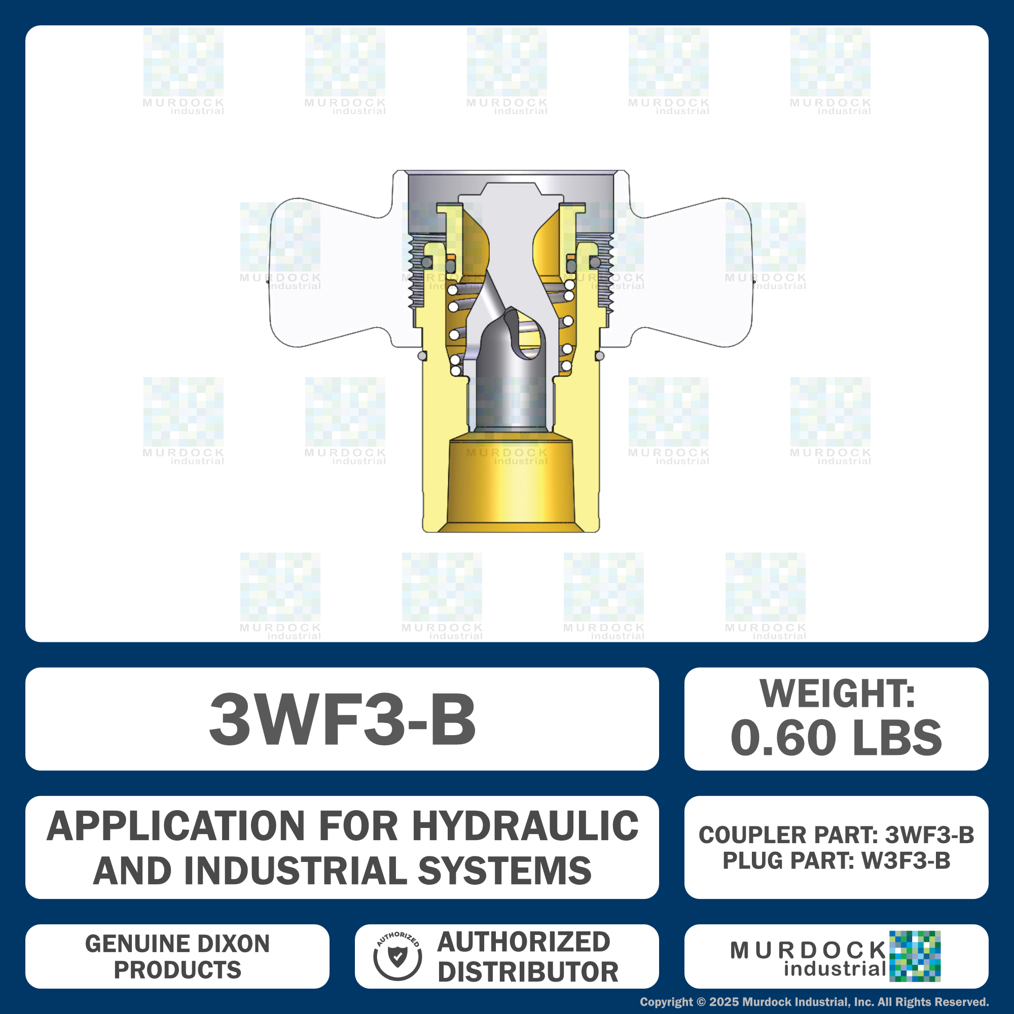 3WF3-B by Dixon Valve | Hydraulic Quick Disconnect Coupling | W-Series | 3/8" Female NPTF x 3/8" Wingstyle Interchange | Socket | Nitrile Seal | Brass
