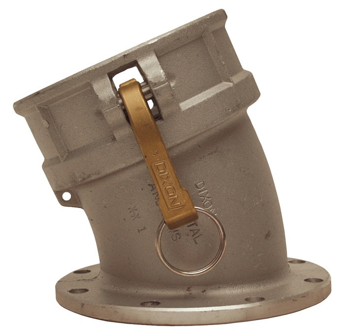40022DLTAL by Dixon Valve | Cam & Groove TTMA Flange Coupler | 22-1/2° Elbow | 4" Coupler x 4" TTMA Flange | Aluminum