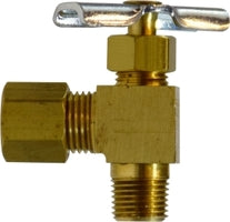 46013 by Midland | Needle Valve Fitting | 5/16" Compression x 1/8" Male Pipe | 90° Elbow | Brass