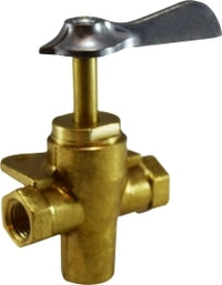 46241 by Midland | Less Click 3 Way Ball Valve | Bottom Outlet | 1/4" Female Pipe | Brass