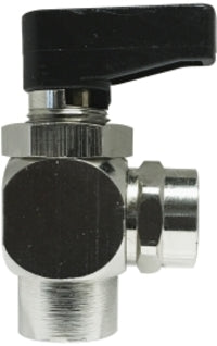 46670 (46-670) by Midland | Push-In Fitting | Panel Mount Mini Ball Valve | 1/8" Female Pipe x 1/8" Female Pipe (Angle) | 90° Elbow | Chrome Plated Brass