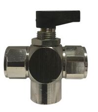 46682 by Midland | 3-Way Panel Mount Mini Ball Valve (Closed Center) | 3/8" Female Pipe x 3/8" Female Pipe x 3/8" Female Pipe | Chrome Plated Brass