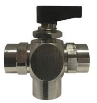 466902 (46-6902) by Midland | Push-In Fitting | 3-Way Panel Mount Mini Ball Valve | 3/8" Female Pipe x 3/8" Female Pipe x 3/8" Female Pipe | Tee | Chrome Plated Brass