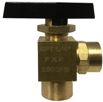 46878 (46-878) by Midland | Industrial Instrumentation Panel Mount Angle Ball Valve | 1/4" Female Pipe x 1/4" Female Pipe | 90° Elbow | Brass