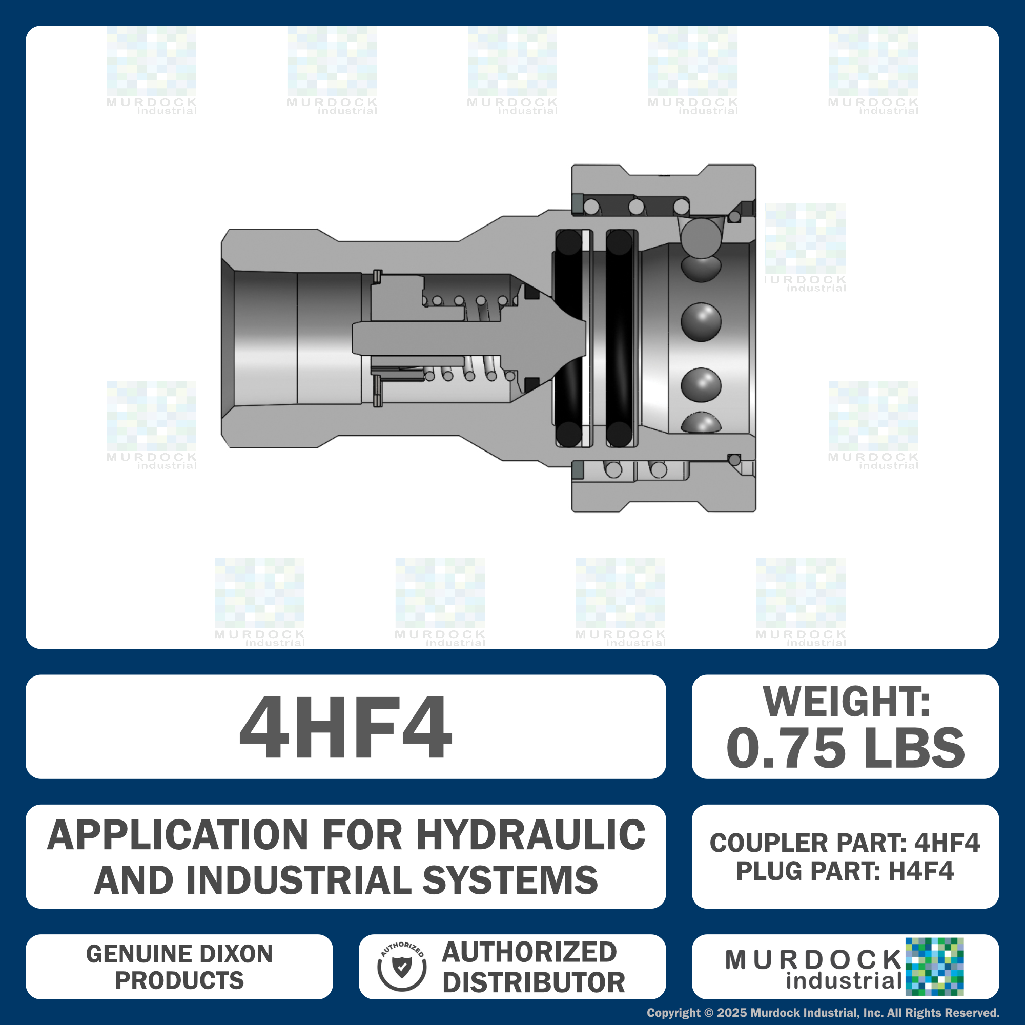 4HF4 by Dixon Valve | Hydraulic Quick Disconnect Coupling | H-Series | 1/2" Female NPTF x 1/2" ISO-B Interchange | Socket | Nitrile Seal | Steel