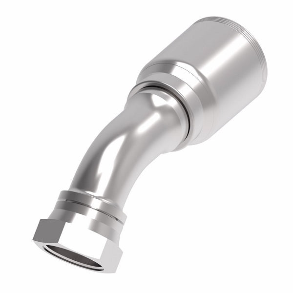 4SA24FJA24 Aeroquip by Danfoss | 4 Wire 4S Female JIC/37° Swivel 45° Elbow (FJA) Crimp Fitting | -24 Female JIC/37° Swivel x -24 Hose Barb | Steel