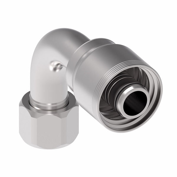 4SA16FJB16 Aeroquip by Danfoss | 4 Wire 4S Female JIC/37° Swivel 90° Elbow (FJB) Crimp Fitting | -16 Female JIC/37° Swivel x -16 Hose Barb | Steel
