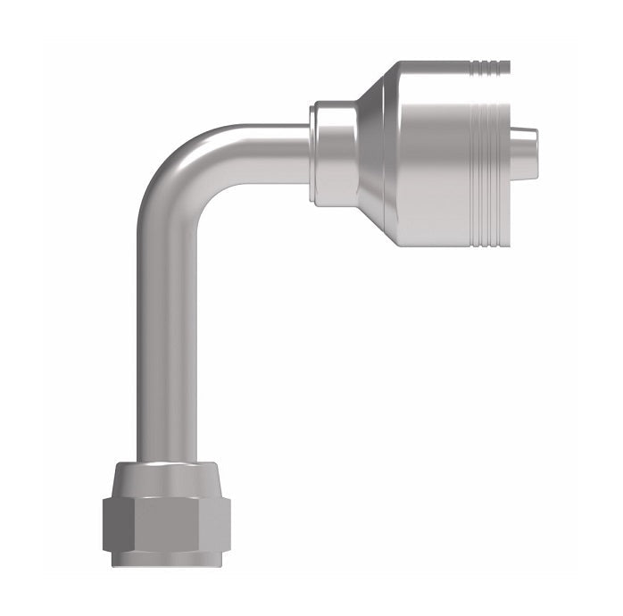 4SA6FJC6 Aeroquip by Danfoss | 4 Wire 4S Female JIC 37° Swivel 90° Long Drop Elbow (FJC) Crimp Fitting | -06 Female JIC 37° Swivel x -06 Hose Barb | Steel