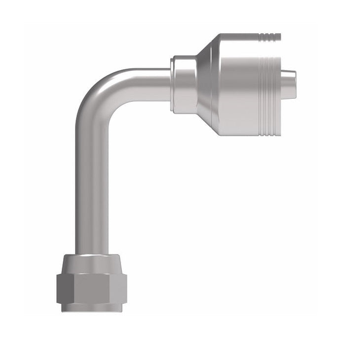 4SA8FJC8 Aeroquip by Danfoss | 4 Wire 4S Female JIC 37° Swivel 90° Long Drop Elbow (FJC) Crimp Fitting | -08 Female JIC 37° Swivel x -08 Hose Barb | Steel