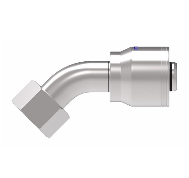 4SA16FRA16.024 Aeroquip by Danfoss | 4 Wire 4S Female ORS Swivel 45° Elbow (FRA) Crimp Fitting | -16 Female O-Ring Face Seal Swivel x -16 Hose Barb | Steel