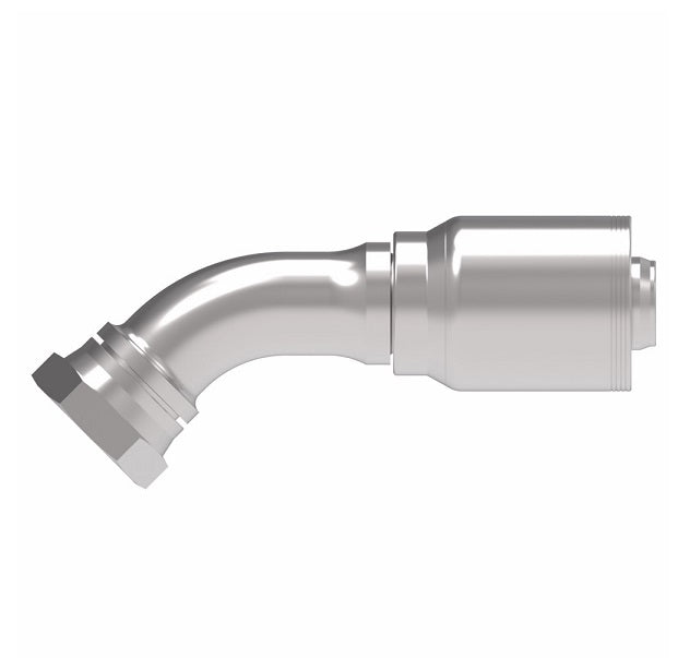 4SA24FRA24 Aeroquip by Danfoss | 4 Wire 4S Female ORS Swivel 45° Elbow (FRA) Crimp Fitting | -24 Female O-Ring Face Seal Swivel x -24 Hose Barb | Steel