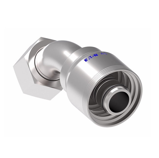 4SA16FRA16.024 Aeroquip by Danfoss | 4 Wire 4S Female ORS Swivel 45° Elbow (FRA) Crimp Fitting | -16 Female O-Ring Face Seal Swivel x -16 Hose Barb | Steel