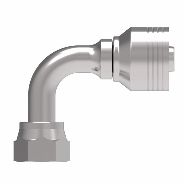 4SA6FRB6.038 Aeroquip by Danfoss | 4 Wire 4S Female ORS Swivel 90° Short Drop Elbow (FRB) Crimp Fitting | -06 Female O-Ring Face Seal Swivel x -06 Hose Barb | Steel