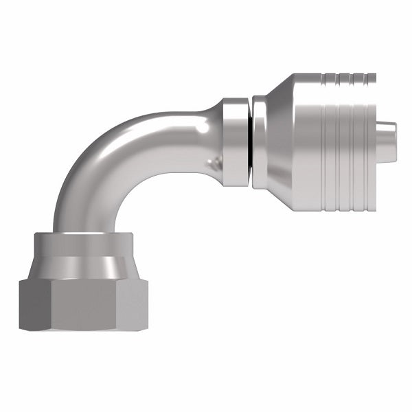 4SA12FRB10 Aeroquip by Danfoss | 4 Wire 4S Female ORS Swivel 90° Short Drop Elbow (FRB) Crimp Fitting | -12 Female O-Ring Face Seal Swivel x -10 Hose Barb | Steel