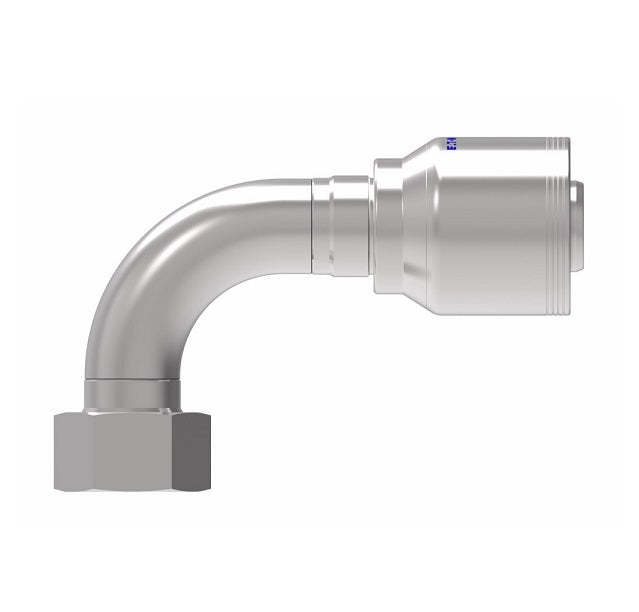 4SA20FRB20 Aeroquip by Danfoss | 4 Wire 4S Female ORS Swivel 90° Elbow (FRB) Crimp Fitting | -20 Female O-Ring Face Seal Swivel x -20 Hose Barb | Steel
