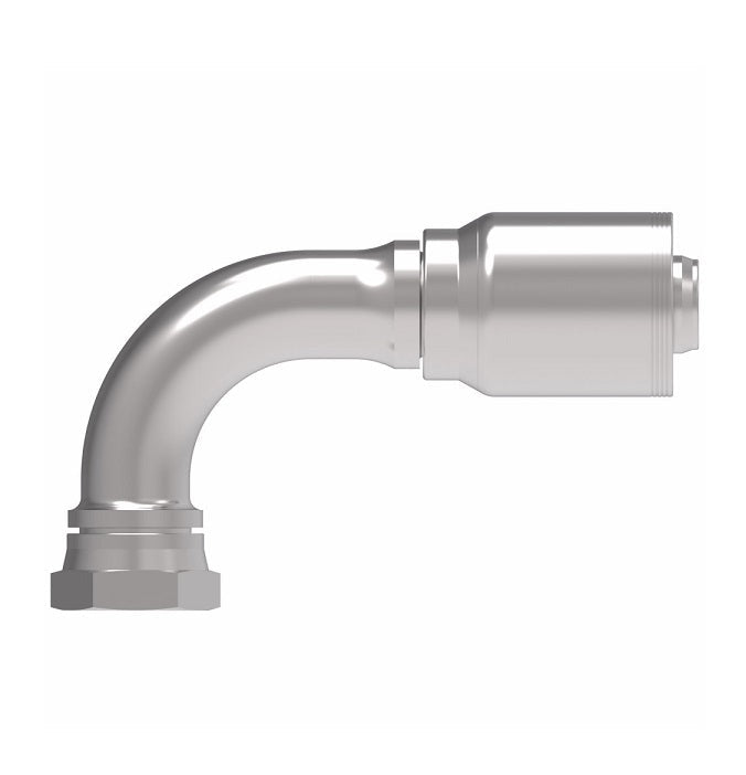 4SA24FRB24 Aeroquip by Danfoss | 4 Wire 4S Female ORS Swivel 90° Elbow (FRB) Crimp Fitting | -24 Female O-Ring Face Seal Swivel x -24 Hose Barb | Steel