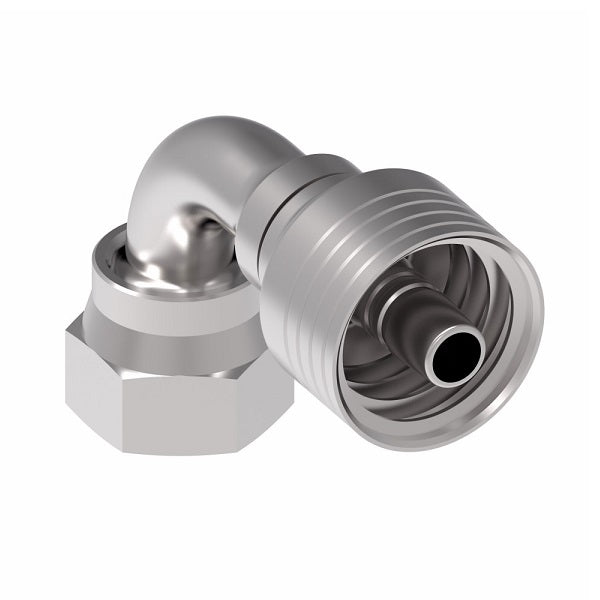 4SA12FRB10 Aeroquip by Danfoss | 4 Wire 4S Female ORS Swivel 90° Short Drop Elbow (FRB) Crimp Fitting | -12 Female O-Ring Face Seal Swivel x -10 Hose Barb | Steel